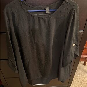 Black Textured Round-Neck Women's Top